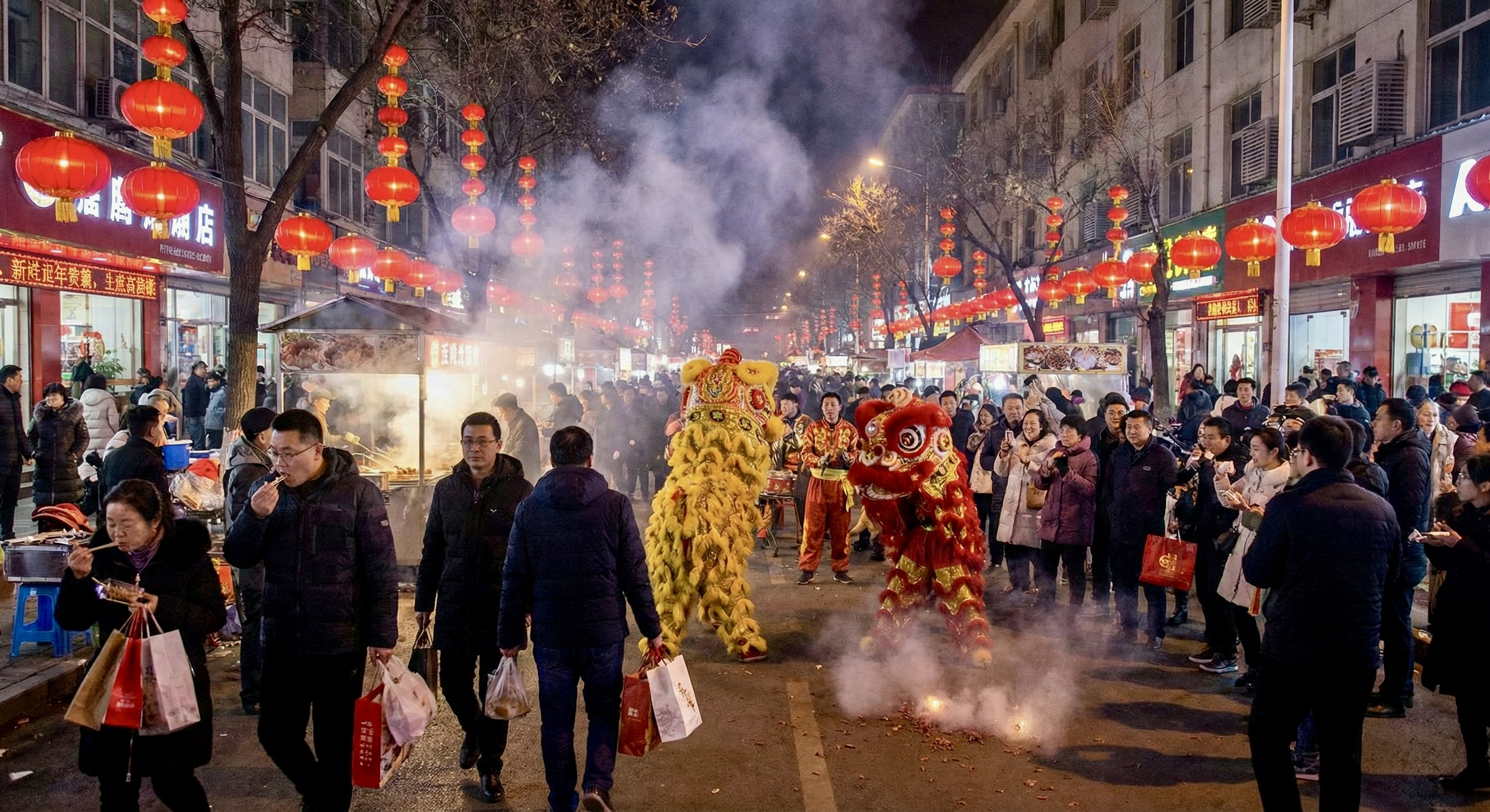 Danse du lion pendant le Nouvel An chinois.